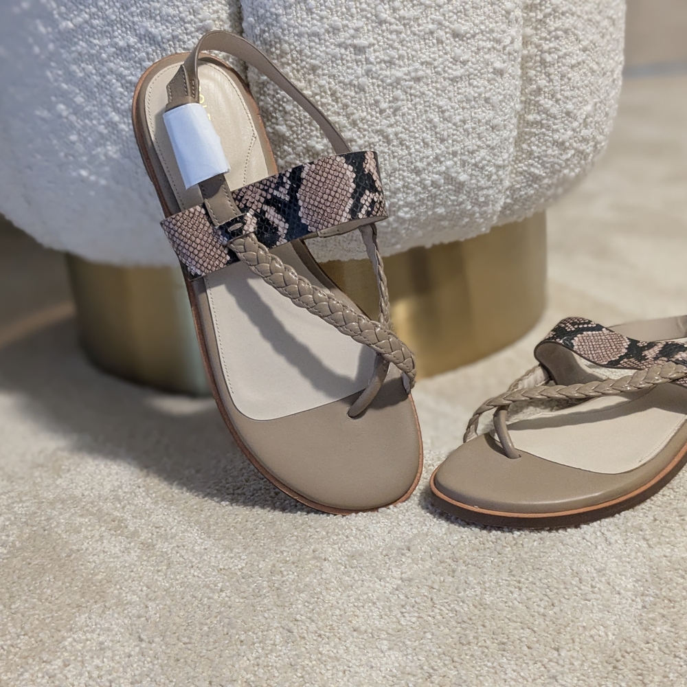 Cole Haan Tan and Brown Sandals with Faux Snakeskin Detailing